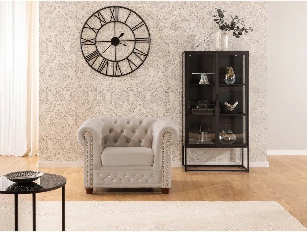 Béžové zamatové kreslo chesterfield York Blik – Ropez