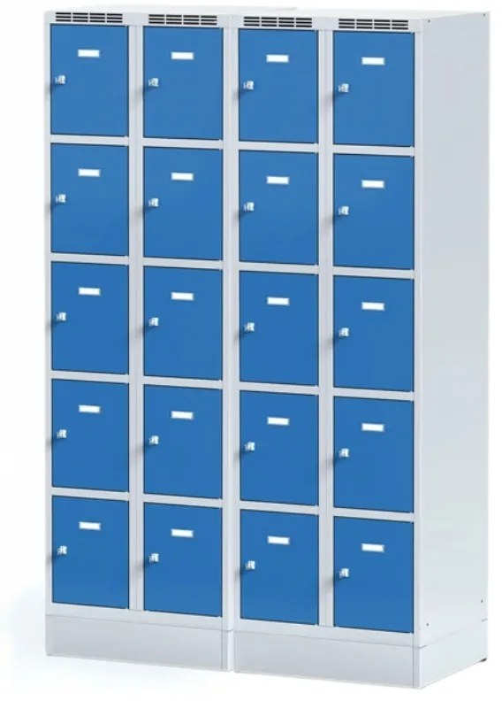 Alfa 3 Šatníková skrinka na sokli s úložnými boxami, 10 boxov, 1920 x 600 x 500 mm, otočný zámok, oranžové dvere