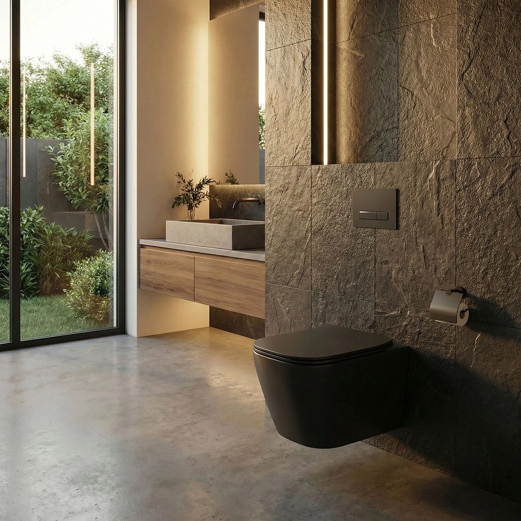 Rea Julio, závesná WC misa Rimless 510x345x315 mm, čierna matná, REA-C6550