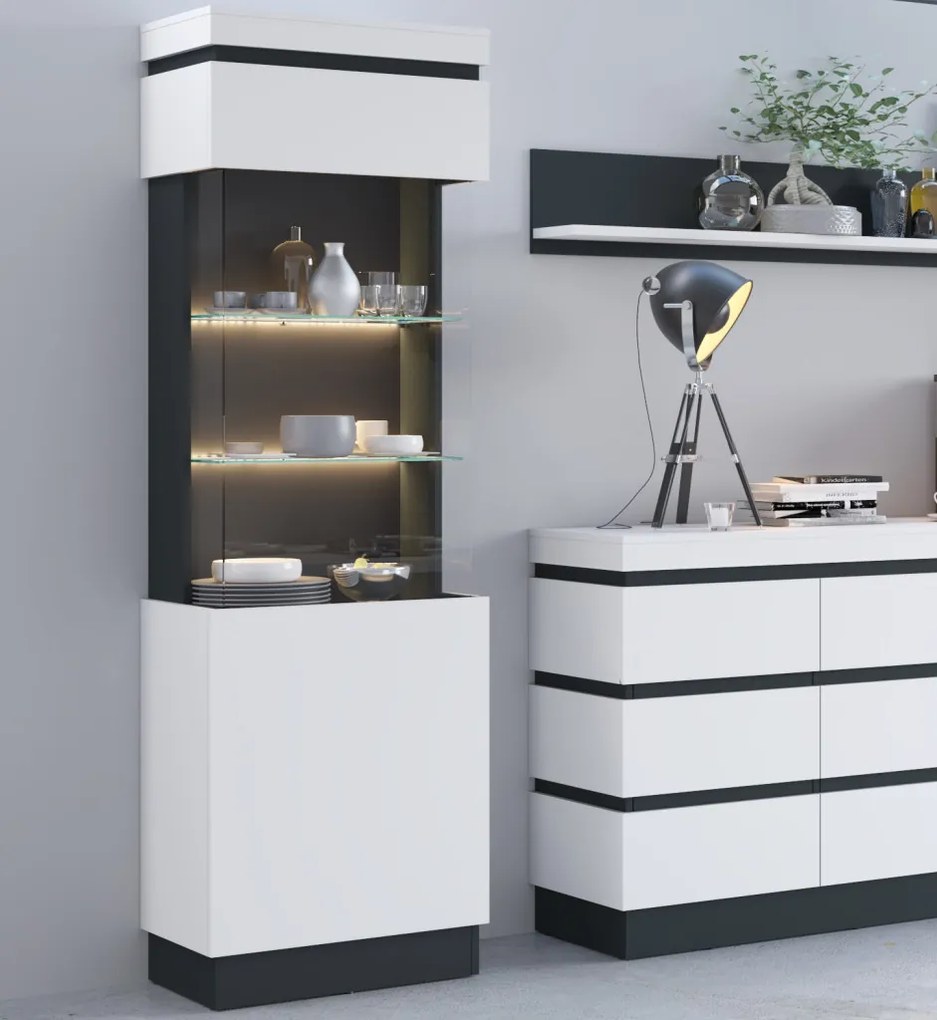 Vysoká vitrína Campania 60 cm, biela/antracit, pravá