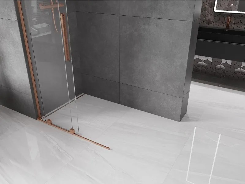 Mexen Velar L, posuvná sprchová zástena Walk-in 90 x 200 cm, 8mm číre sklo, medená matná, 871-090-003-03-65