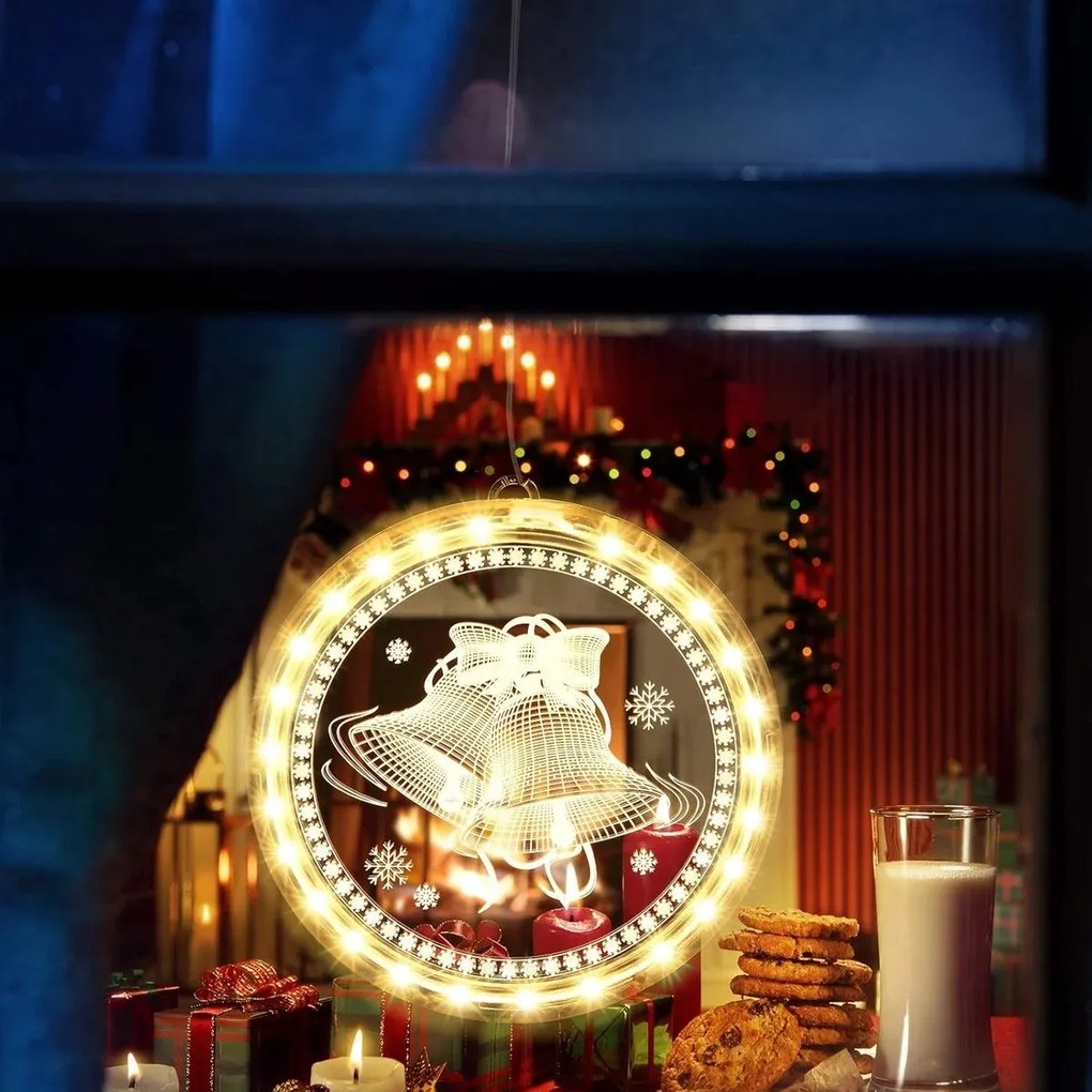 LED svetelná ozdoba na okno JINGLE BELLS II kruhová biela