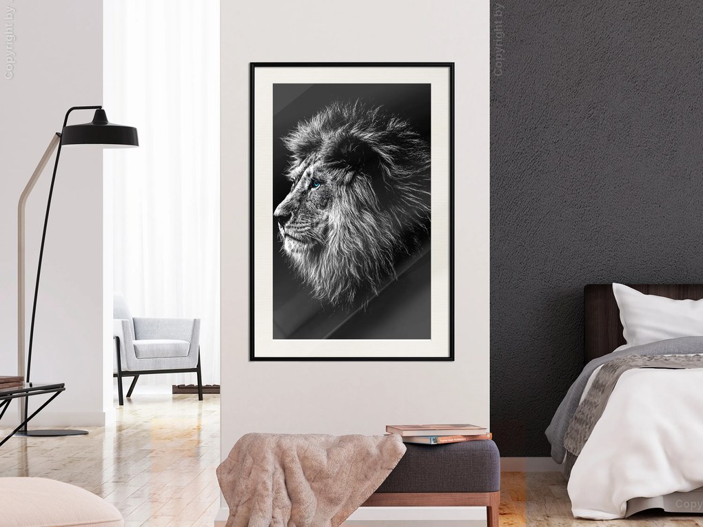 Artgeist Plagát - Blue-eyed Lion [Poster] Veľkosť: 20x30, Verzia: Zlatý rám s passe-partout