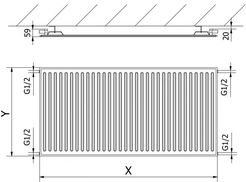 Mexen CH10 Hygienický panelový radiátor 600 x 500 mm, bočné pripojenie, 312 W, biela, W410H-060-050-00