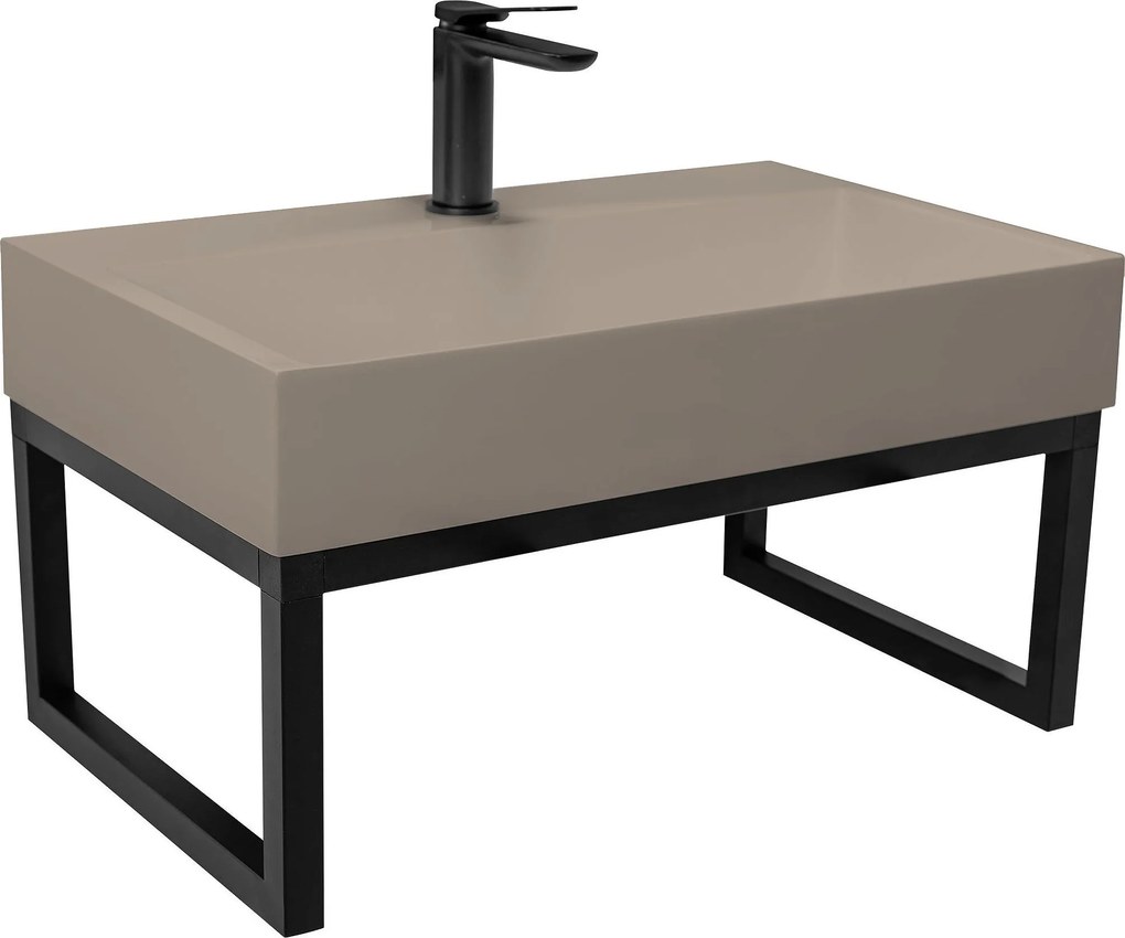 Rea Goya, umývadlo z konglomerátu s čiernou konzolou, 70 cm, béžová, KPL-U4414