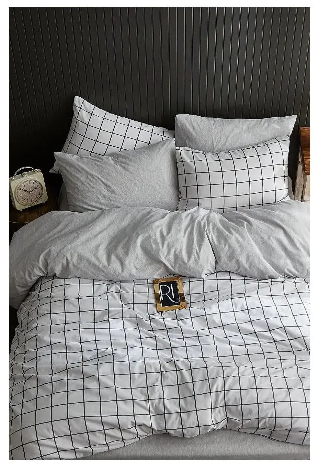 Biele 4-dielne predĺžené obliečky na dvojlôžko s plachtou 200x220 cm Geometric – Mila Home