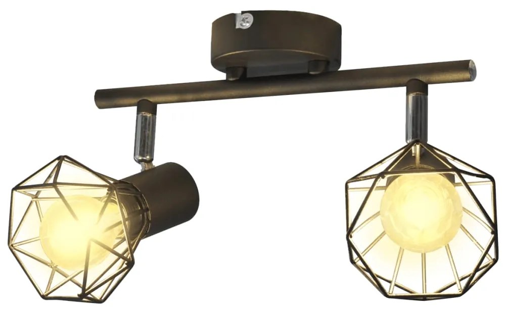 vidaXL Čierne svietidlo - 2 LED žiarovky, drôtené tienidlo, industriálny štýl