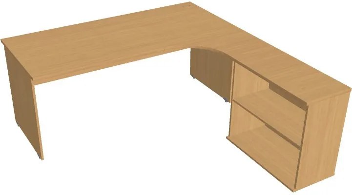 Rohový písací stôl UNI so skrinkou - dĺžka 1800 mm, ľavý, buk