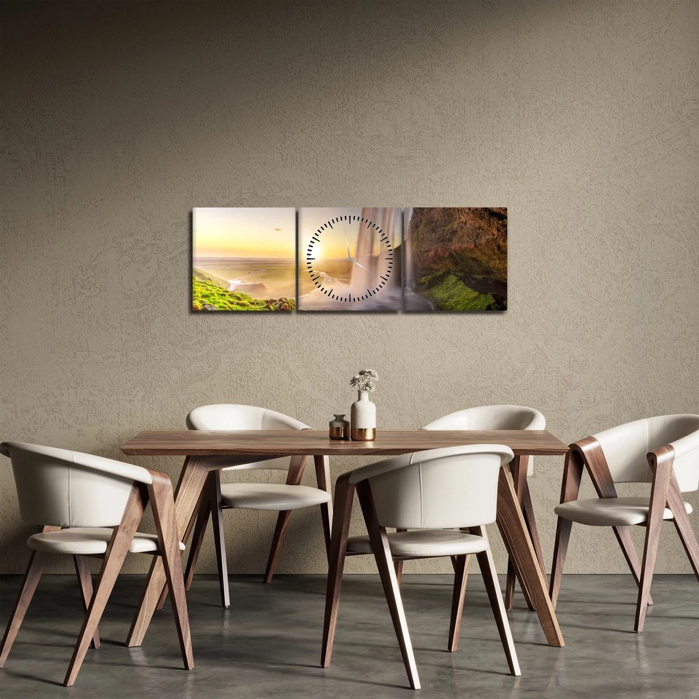 Obraz - Seljalandsfoss spoza vnútra jaskyne (s hodinami) (90x30 cm)