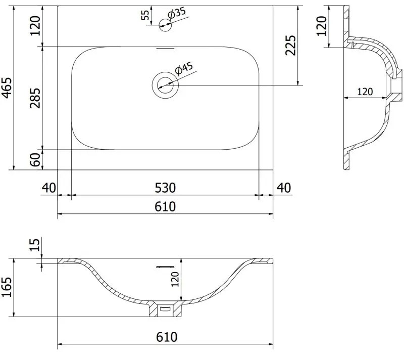 Mexen Vela, umývadlo na zapustenie 61 x 46,5 cm, čierna matná, 25236071