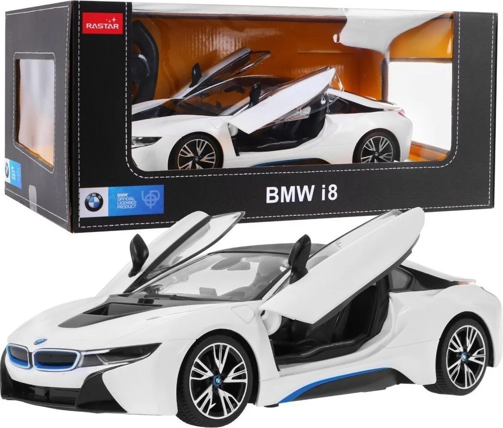 BMW i8 biely RASTAR 1:14 model auta na diaľkové ovládanie + 2,4 GHz diaľkové ovládanie