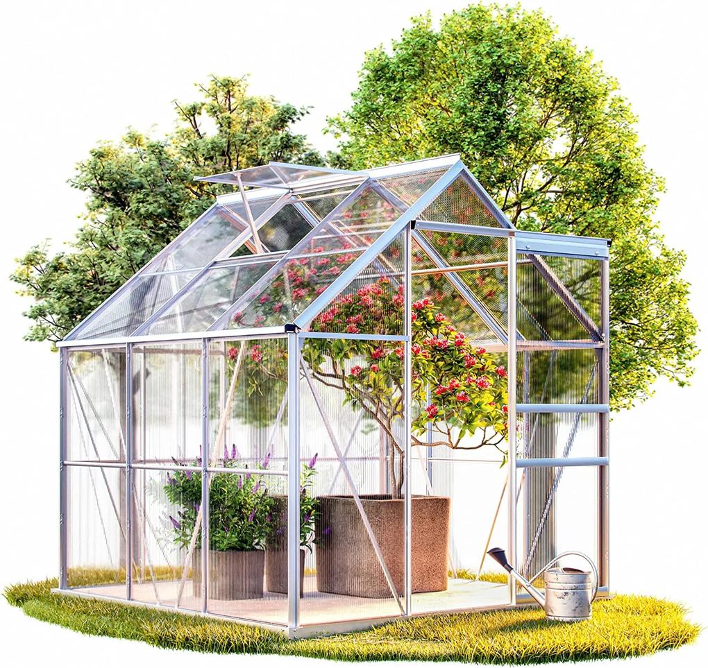 Jurhan Záhradný skleník z polykarbonátu so základňou, 190x190x195cm