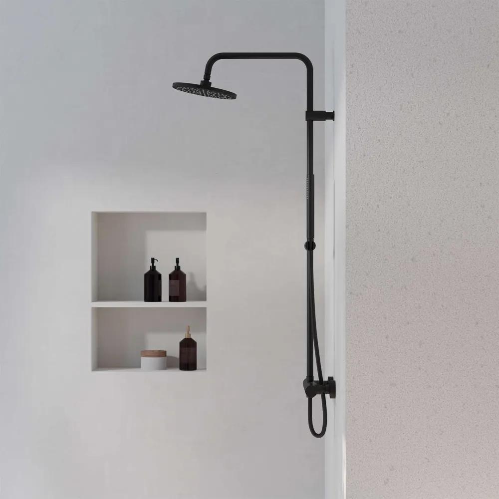 STEINBERG 390 nástenný sprchový systém s termostatom, horná sprcha priemer 220 mm, tyčová ručná sprcha 1jet, matná čierna, 3902721S