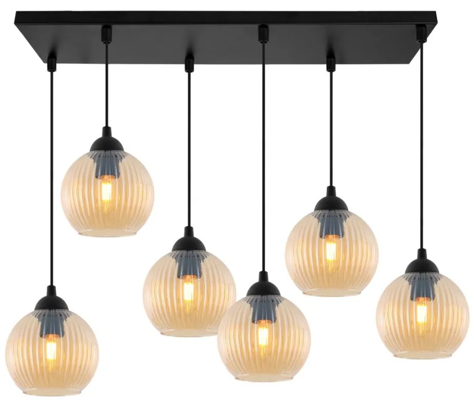 Závesné svietidlo Riffle Round, 6x medové sklenené tienidlo