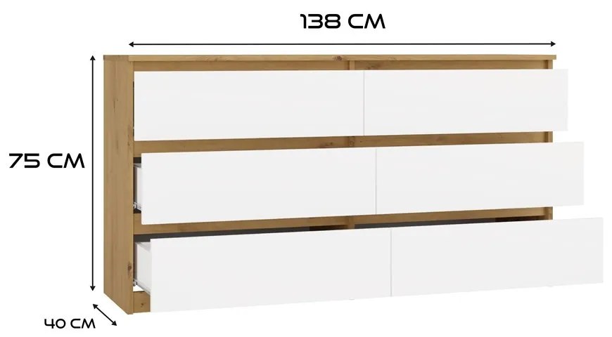 Komoda MALWA M6 138 dub artisan/bílá