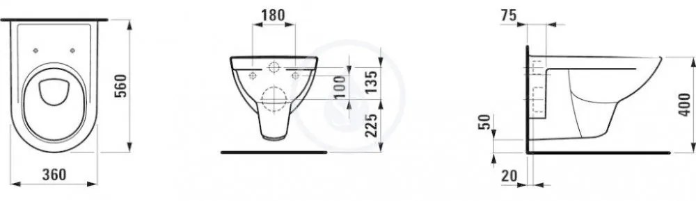 LAUFEN Pro Závesné WC, 560x360 mm, biela H8209500000001