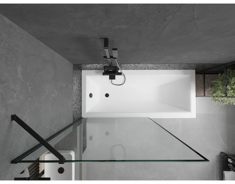 Mexen Next, vaňová zástena 1-krídlová 100 x 150 cm, fixné krídlo, 6 mm číre sklo s čiernym vzorom, čierny profil, 895-100-000-00-70-70
