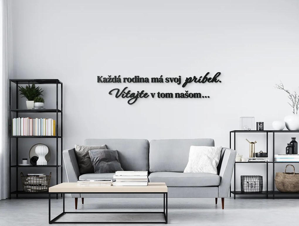 drevko Drevený citát Každá rodina má svoj príbeh Rozmer obrazu: 22 x 85 cm, Farba dekorácie: Čierna