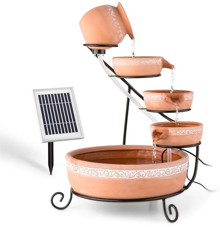 Empoli, kaskádová fontána, terakota, 5 úrovní, 200 l/h, solárna, 2 W, LED