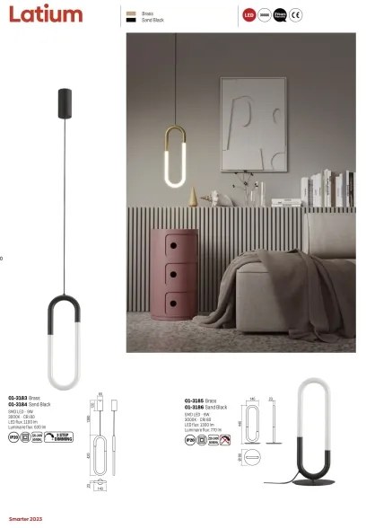 Redo 01-3183 - LED Luster na lanku LATIUM LED/9W/230V mosadz