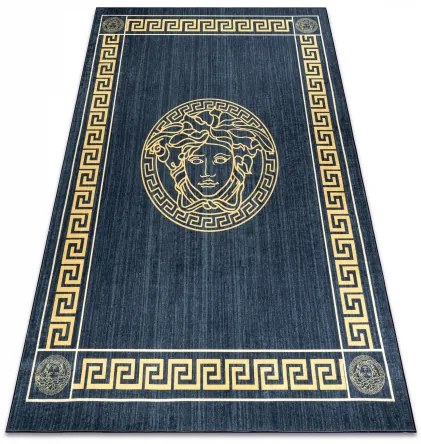 ANDRE 1972 prateľný koberec grécky vzor rámu, protišmykový - modrý / zlatý