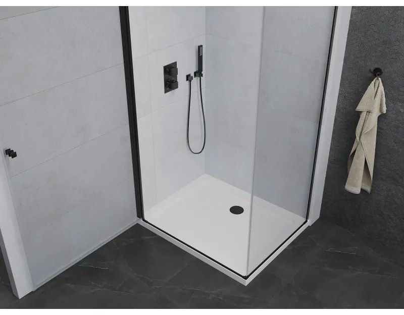 Mexen Pretoria, sprchovací kút 70 (dvere) x 120 (stena) cm, 6mm číre sklo, čierny profil + biela sprchová vanička, 852-070-120-70-00-4010B