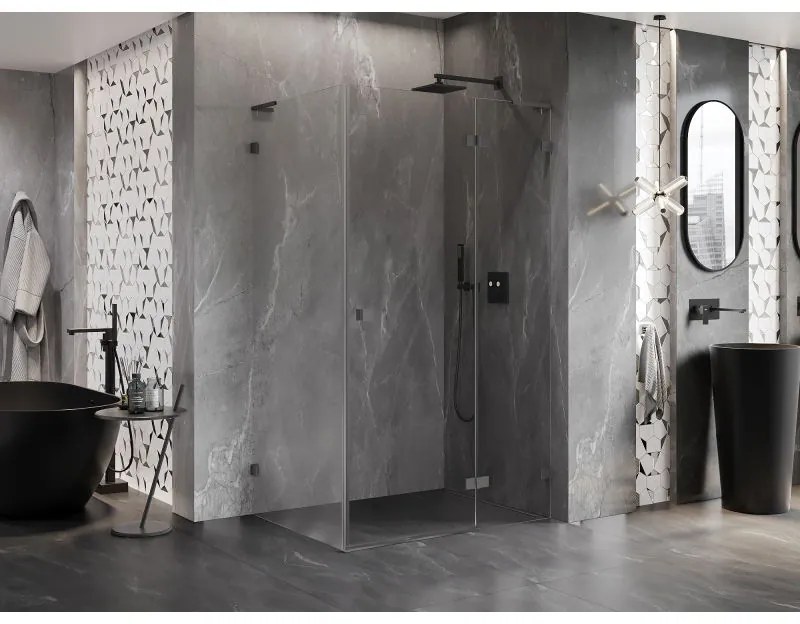 Mexen Lunar L, výklopný sprchový kút pravý 70 x 90 cm, 8mm číre sklo, grafitový profil, 834L-070-090-95-00-P