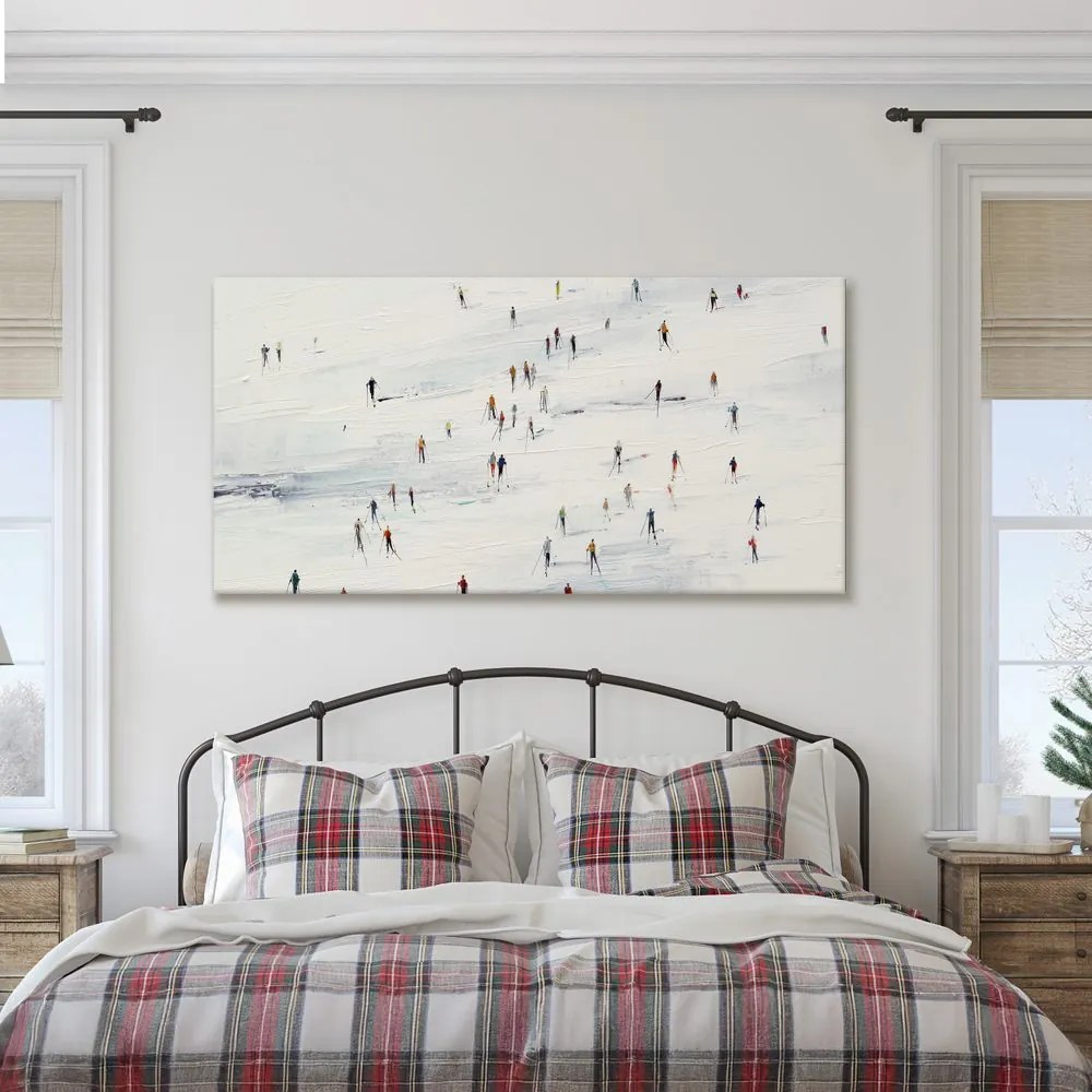 Obraz lyžiari v zimnej krajine