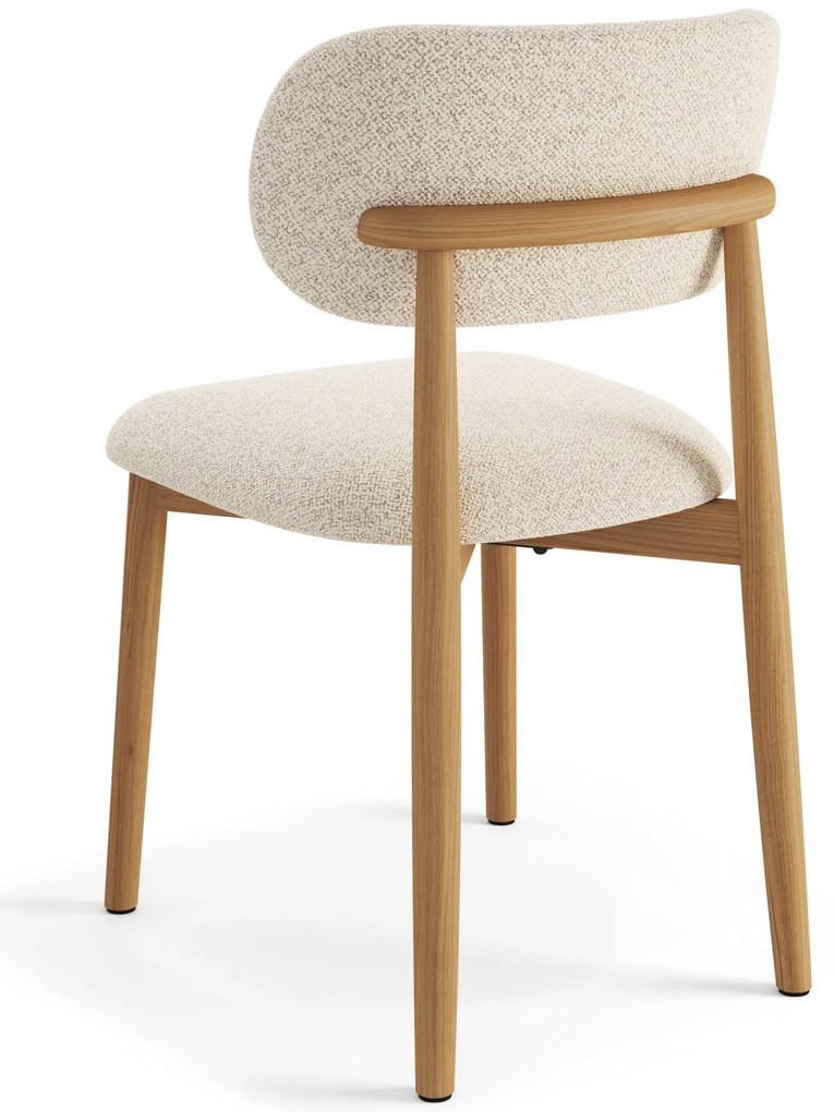 ALMO Krémová (látka Monza 90) / lakovaný dubový rám – DREVENÁ BOUCLÉ STOLIČKA DO OBÝVAČKY, JEDÁLNE A KUCHYNE V RETRO ŠTÝLE
