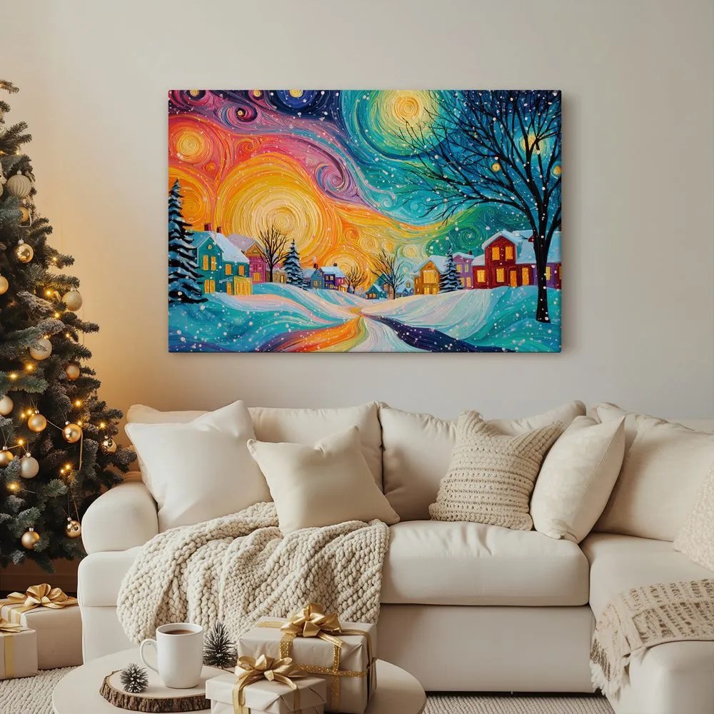 Vianočný obraz zimná rozprávka zasneženej dediny