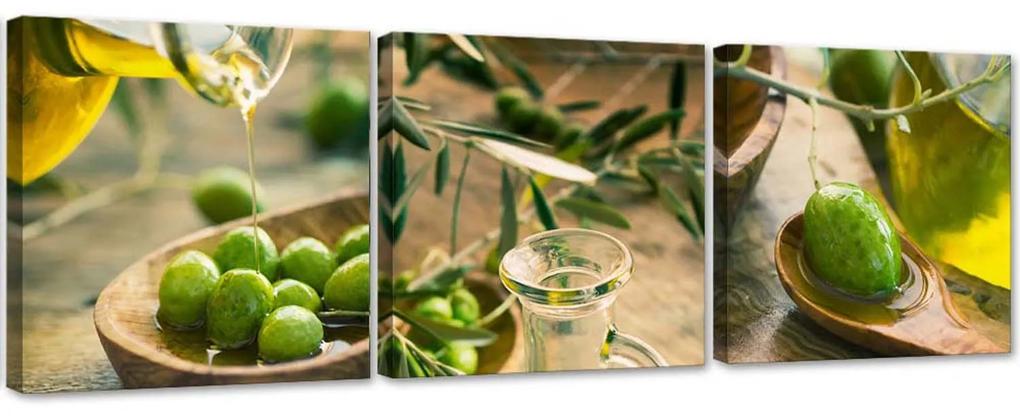 Gario Sada obrazov na plátne Olivový olej a zelené olivy - 3 dielna Rozmery: 90 x 30 cm