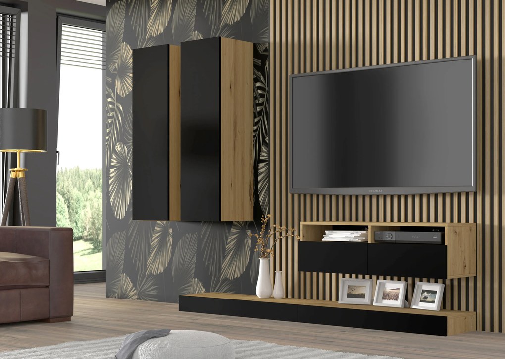TV stolík/skrinka Dual 100 (dub artisan + čierna). Akcia -21%. Vlastná spoľahlivá doprava až k Vám domov. 1124858