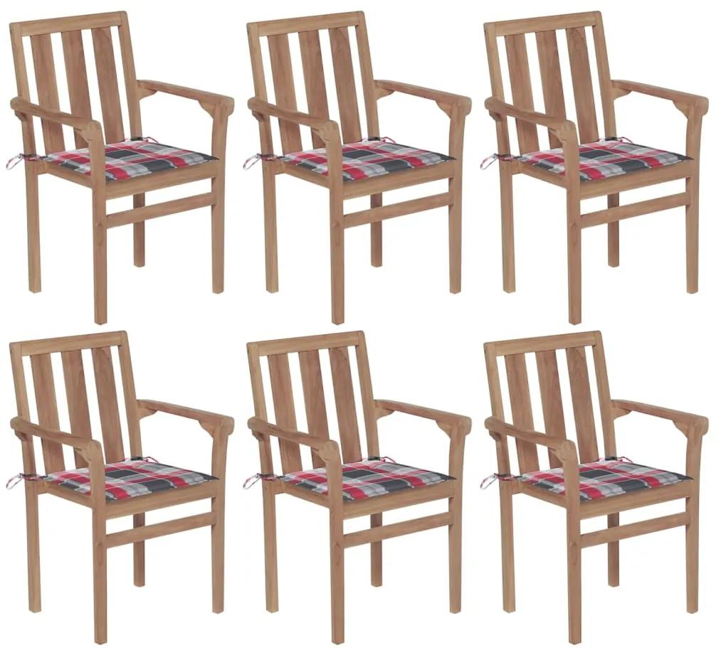 Stohovateľné záhradné stoličky s podložkami 6 ks tíkový masív 3073419
