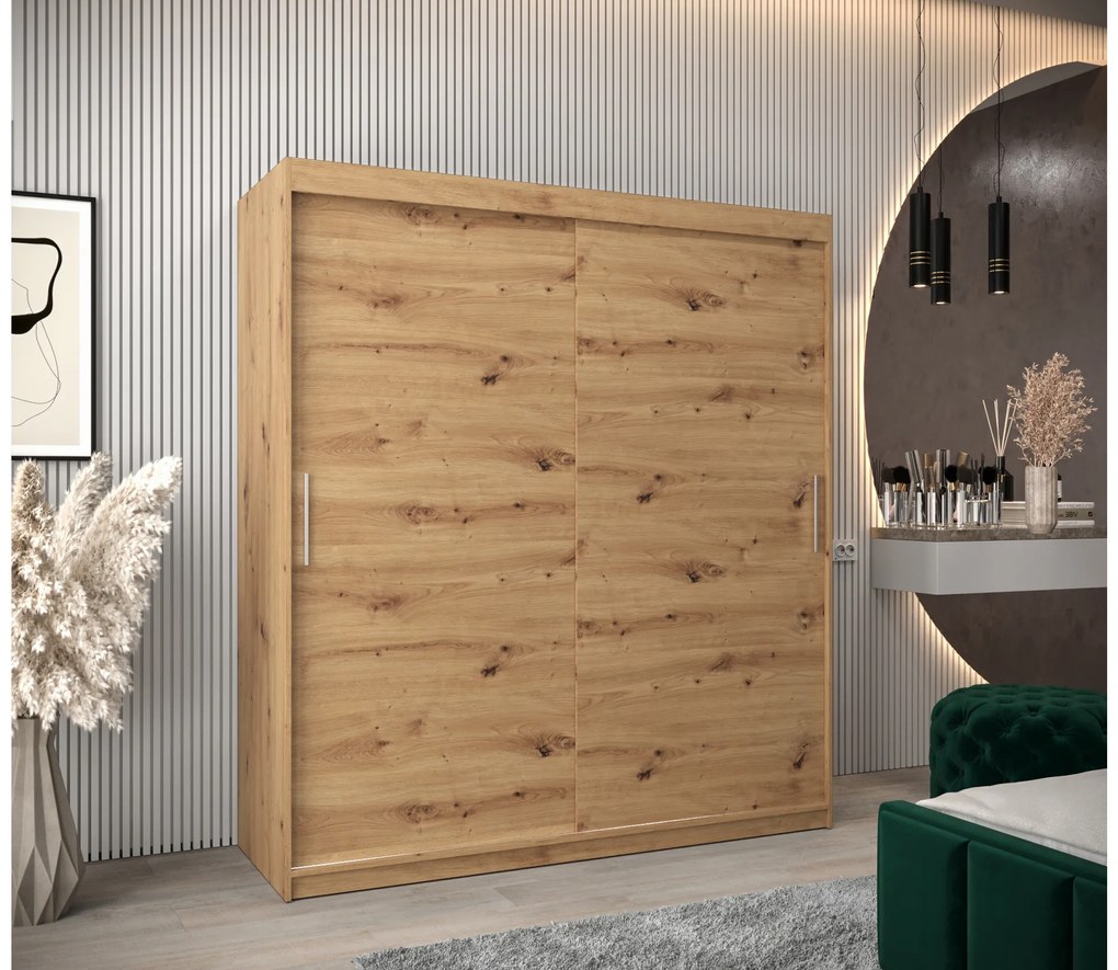 Šatníková skriňa 180 cm Toki (Dub artisan + Čierna matná). Akcia -40%. Vlastná spoľahlivá doprava až k Vám domov. 1064840