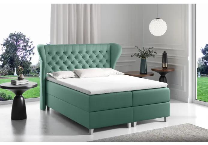 Boxspringová posteľ s prešívaným čelom 120x200 JUTTA - zelená + topper ZDARMA