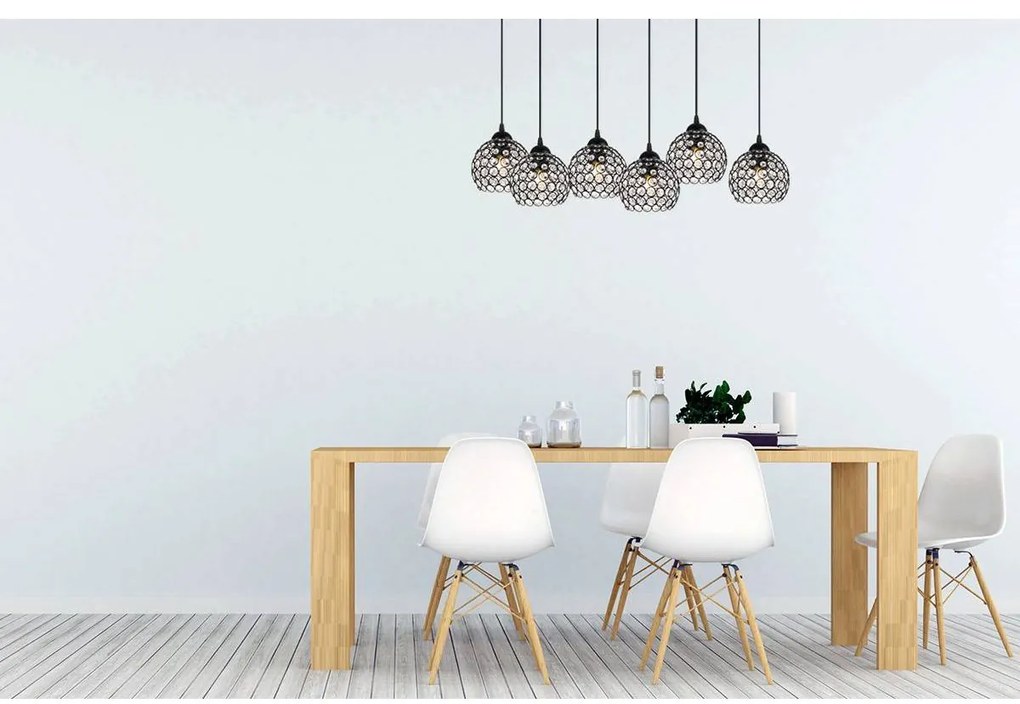 Závesné svietidlo Crystal, 5x čierne krištáľové tienidlo