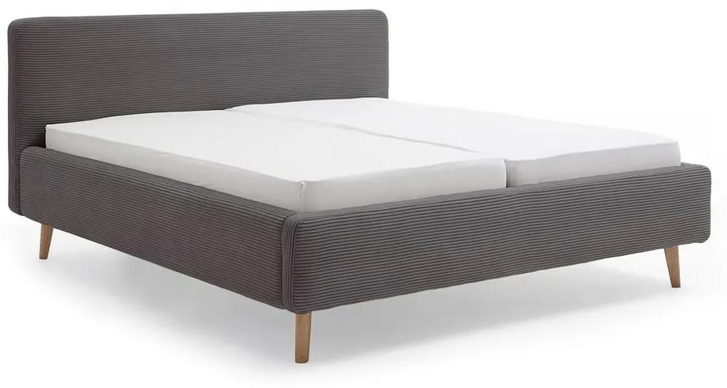 Čalúnená posteľ taupe s úložným priestorom 140 x 200 cm menčester sivá MUZZA