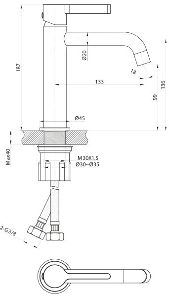 Sapho - Umývadlová batéria ICONIC 18,7 cm matná čierna