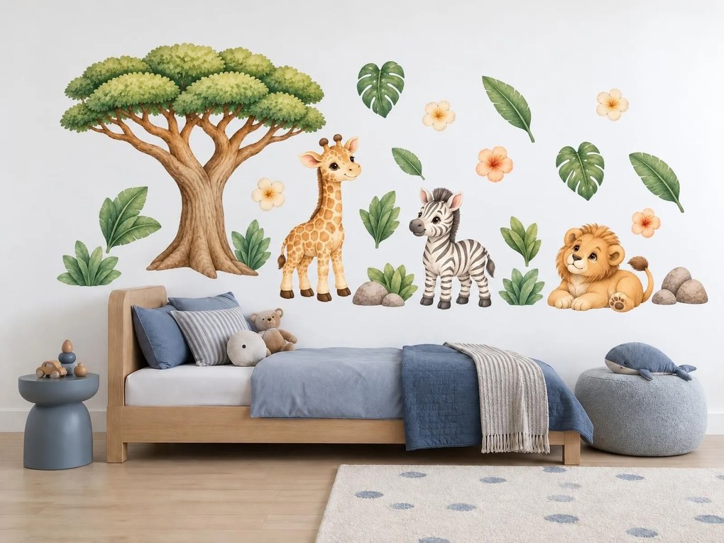 Safari zvířátka pod akácií arch 50 x 100 cm