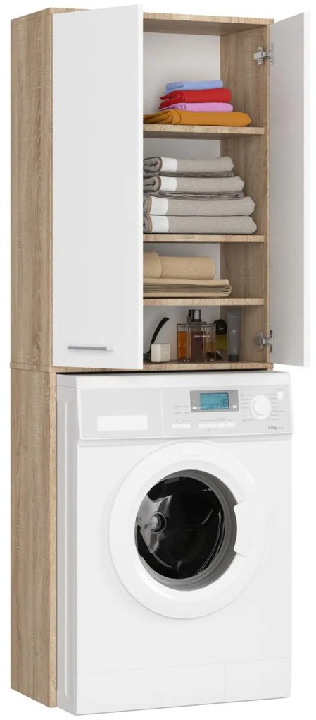 Kúpeľňová skrinka nad práčku Fin 2D dub sonoma/biela