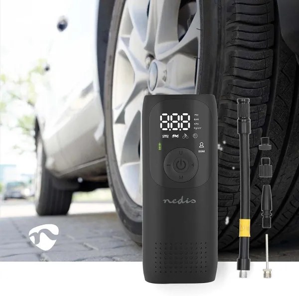 Nedis PAAC10BK - Digitálny vreckový kompresor 4000 mAh 5V