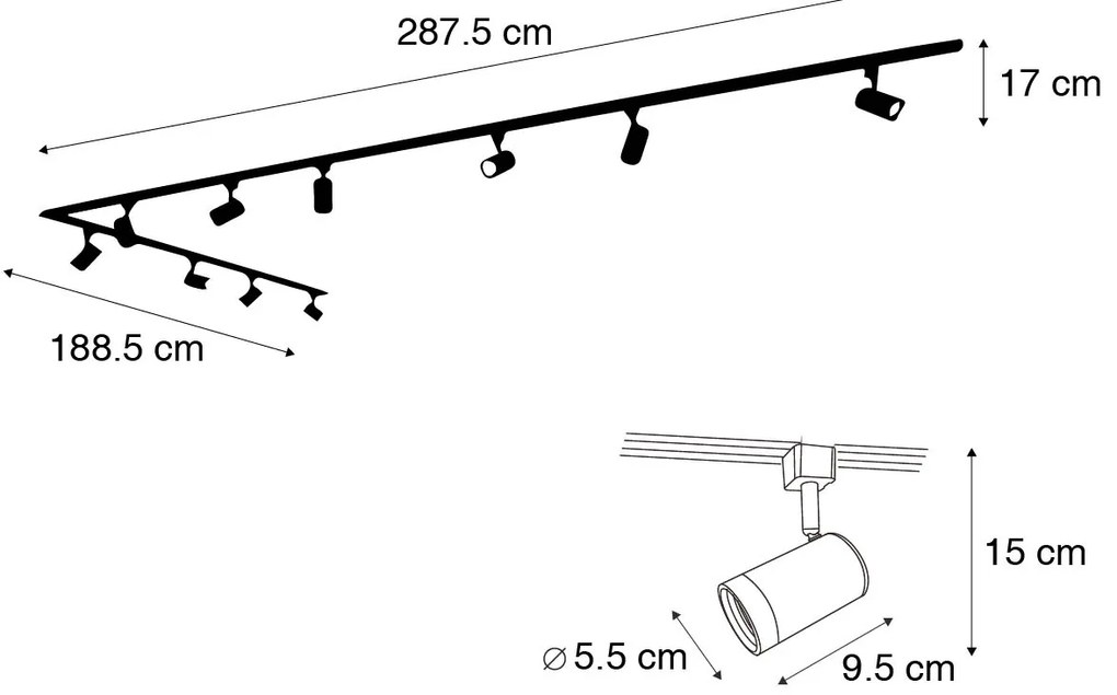 Moderný 1-fázový koľajnicový systém s 10 reflektormi biely - Jeana