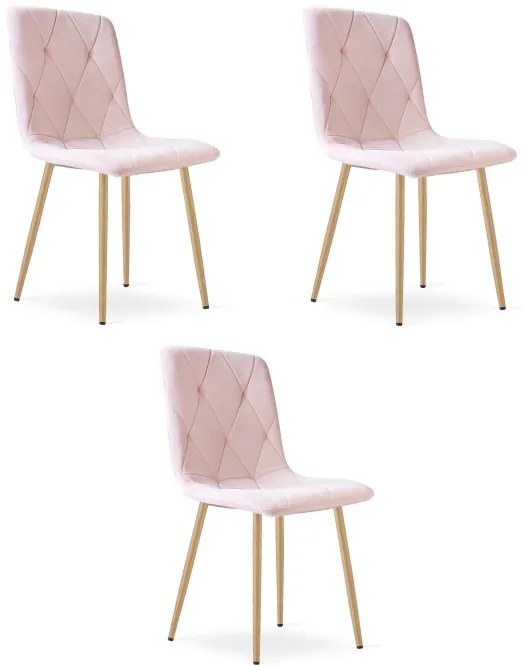 Set troch jedálenských stoličiek LIBRA zamatové, svetloružové / hnedé nohy (3 ks)