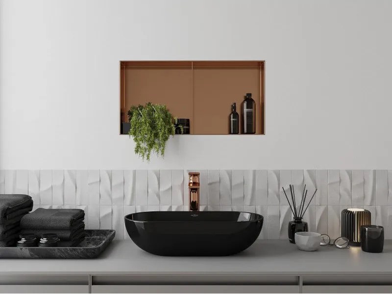 Mexen X-Wall-NR, polica na zapustenie bez príruby 60 x 30 cm, medená matná - 19C1603010S