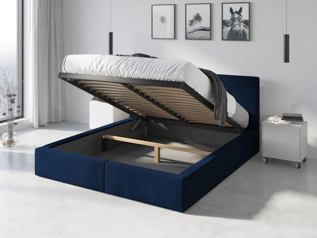 BMS GROUP Čalúnená posteľ HILTON 160x200cm výklopná tmavo modrá