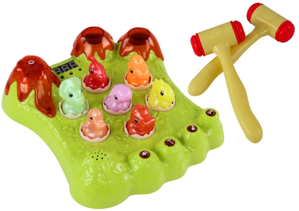 LEAN TOYS Hra Buchni Dinosaura – kladivá, zvuky, svetlá – zelená