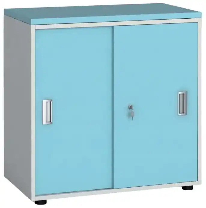 Kancelárska skriňa so zasúvacími dverami, 740 x 800 x 420 mm, biela/azúrová  | Biano