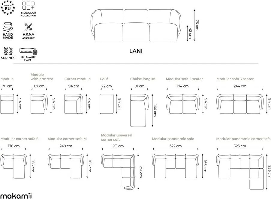 Sivá ženilková rohová pohovka (ľavý roh/s leňoškou) Lani – Makamii