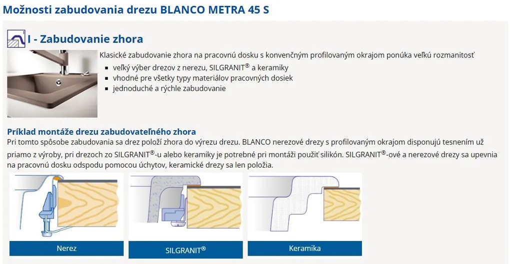 Blanco Metra 45 S, silgranitový drez 780x500x190 mm, 1-komorový, antracitová, BLA-513194