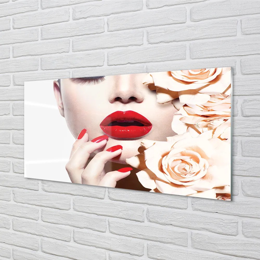 Obraz plexi Ruže červené pery žena 140x70 cm